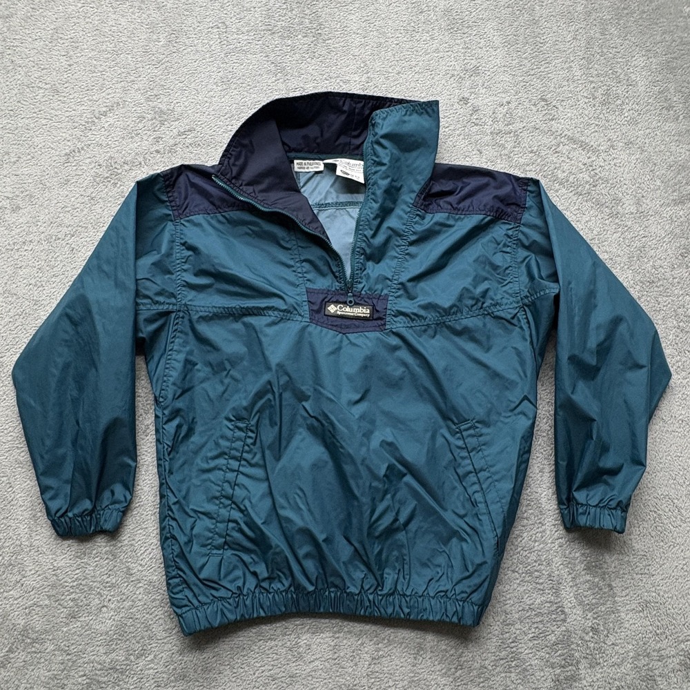 Vintage Columbia Jacket Youth 10/12 Blue Nylon Pullover Windbreaker Outdoors 90s